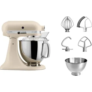 KitchenAid Robot Pâtissier - Artisan - Robot cuisine multifonctions à tête inclinable - Batteur avec 5 accessoires et 2 bols inox de 4,8 et 3 L - Fresh linen