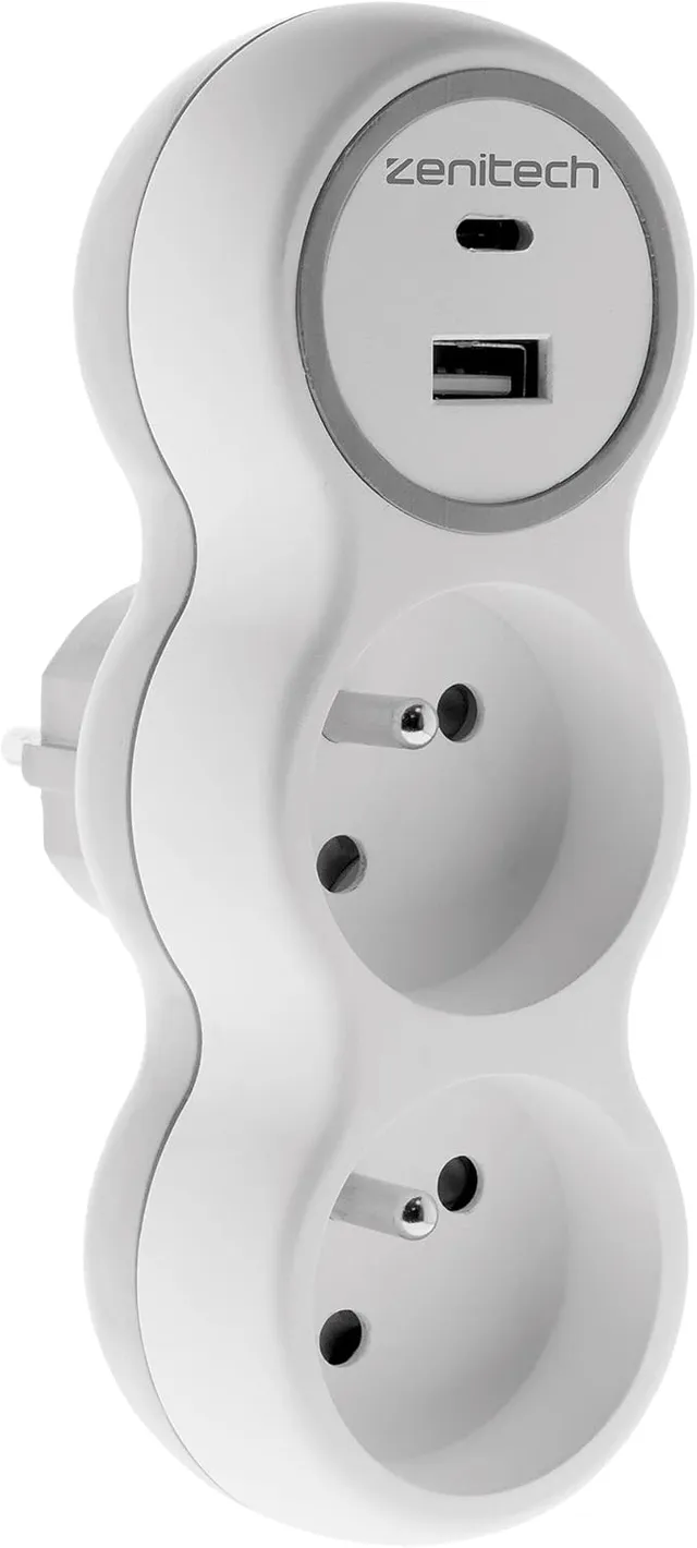 Zenitech Prise Électrique Murale Double Schuko 16A Blanc