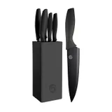 MasterChef Couteaux de Cuisine avec Bloc, Contient : Couteau d'Office Universel, Couteau à Viande et Pain, Couteau de Chef, Acier Inoxydable, Manche Ergonomique, Noir, Toucher Doux