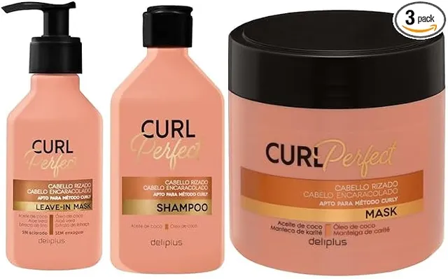 Shampoo + Masque à rincer + Masque sans rinçage | Pack Curl Perfect Deliplus cheveux bouclés adapté à la méthode Curly | 400 + 400 + 200 ml