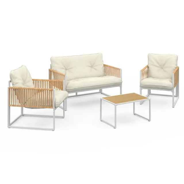 IDMarket - Salon de Jardin Bas Rio 4 Places Structure métal Blanc