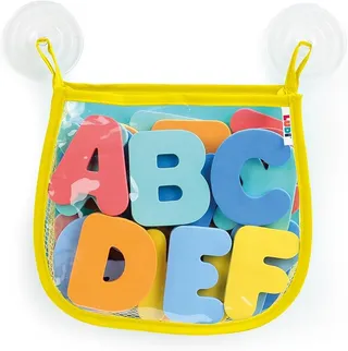 LUDI – Alphabet de Bain – 26 Lettres en Mousse EVA – Lettres adhésives pour Baignoire – Sac Filet avec ventouses – Dès 10 Mois