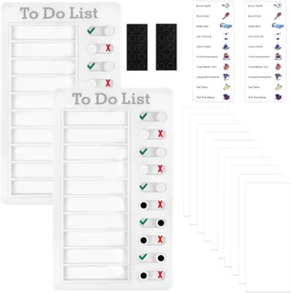 Tableau Memo Checklist, 2Pcs Tableau de Liste de Contrôle 20x12cm Tableaux de Tâches à Faire pour Enfants Liste de Choses Tableaux Routine Enfant To Do List avec 10 Fiches Réutilisable-Blanc