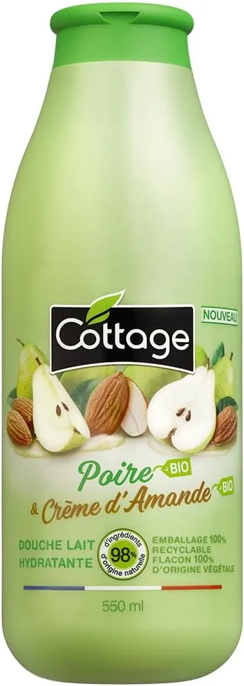 Cottage – Gel Douche Lait Hydratant – Poire BIO & Crème d'Amande BIO – 98% D’Ingrédients D’Origine Naturelle - Flacon 100% d'origine végétale– Fabriqué en France – 550 ml