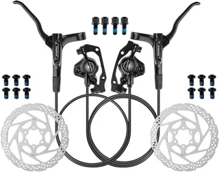 Kit de frein à disque hydraulique pour vélo de montagne - Double piston - Frein à disque de pression d'huile avec disque avant et arrière - Frein à disque hydraulique MT200 (noir)