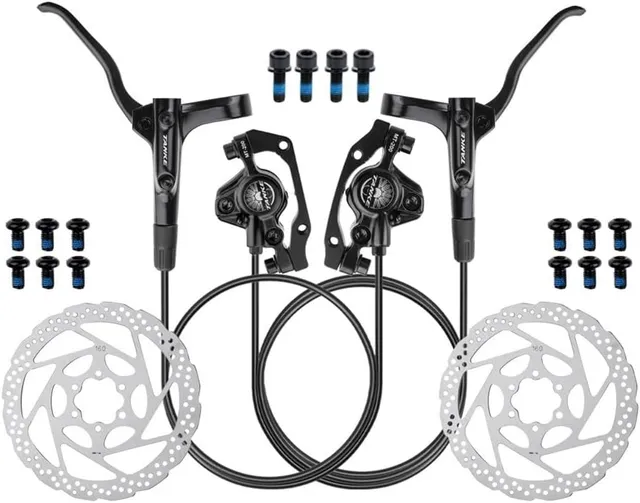 Kit de frein à disque hydraulique pour vélo de montagne - Double piston - Frein à disque de pression d'huile avec disque avant et arrière - Frein à disque hydraulique MT200 (noir)
