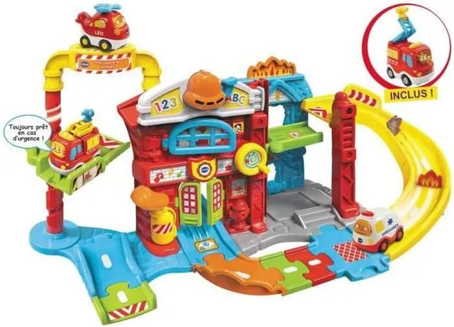 VTech - Tut Tut Bolides, Maxi Caserne de Pompiers avec Camion Louis SOS Incendie, Circuit Voitures Enfant, 4 Zones Magiques, Cadeau Fille et Garçon de 1 an à 5 Ans - Contenu en Français