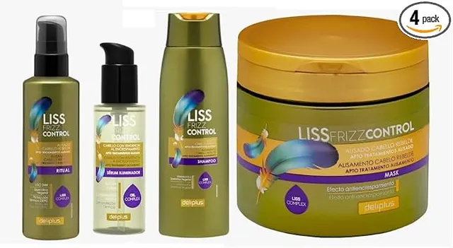 Pack lissant cheveux rebelles | Masque, shampooing, sérum, crème | Série Liss Frizz Control Deliplus [4 produits]