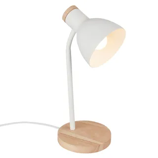 BRILONER - Lampe de table avec interrupteur à fil, orientable, E14, max. 10W, bureau, chevet, salon à poser, lampe à poser, table, 14x38 cm, blanc-bois
