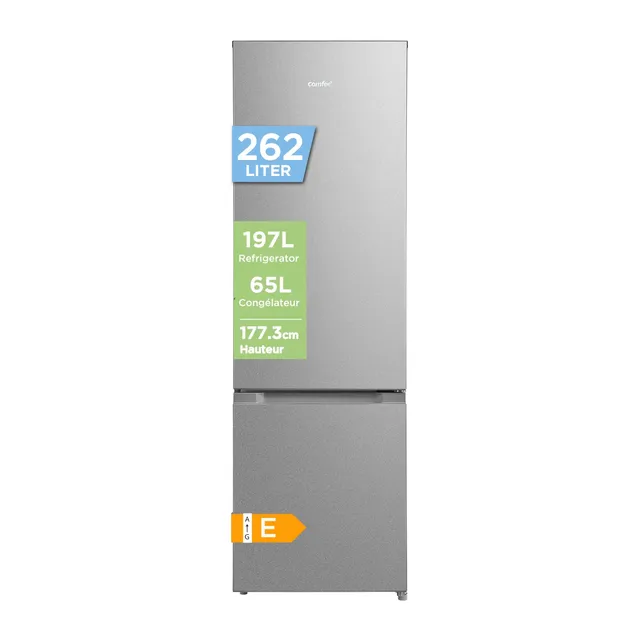 Comfee' 262L (197+65), Frigo Congelateur, Acier Inoxydable