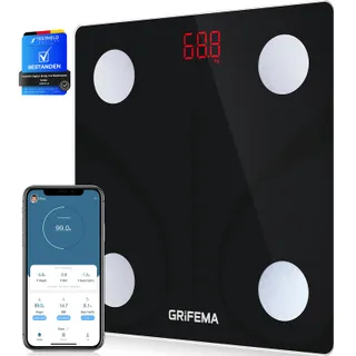 GRIFEMA GA2001, Balance personnelle, Impédancemètre avec Bluetooth, Pour IOS et Android, Balance connectée capable de détecter diverses données corporelles noir