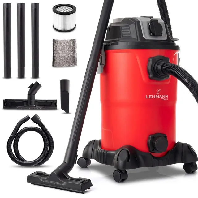 LEHMANN Aspirateur Industriel sans Sac 30L - Aspirateur Eau et Poussière avec Prise 2000W - Fonction soufflage - Double Système Filtration avec HEPA - Secoueur de Filtre - pour Atelier et Chantier