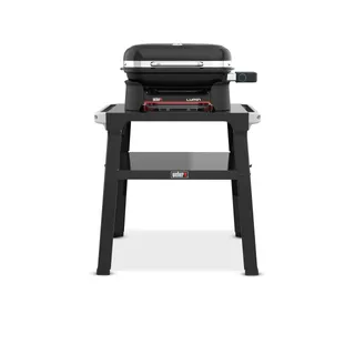 Weber Lumin Compact Barbecue électrique Compact avec Pied/Jusqu’à 315 °C, avec thermomètre intégré au Couvercle, grilles en Fonte émaillée, Surface de Cuisson 43 × 32 cm, Noir (1501653)