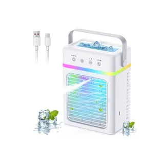 Climatiseur Mobile 900ML - Refroidisseur d'Air Silencieux, Climatiseur Portable 3 Intensités de Brumisation, 3 Réglages de Flux d'Air, Minuterie 6H et USB, LED Multicolore - Parfait pour Maison/Bureau