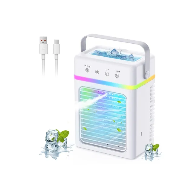 Climatiseur Mobile 900ML - Refroidisseur d'Air Silencieux, Climatiseur Portable 3 Intensités de Brumisation, 3 Réglages de Flux d'Air, Minuterie 6H et USB, LED Multicolore - Parfait pour Maison/Bureau