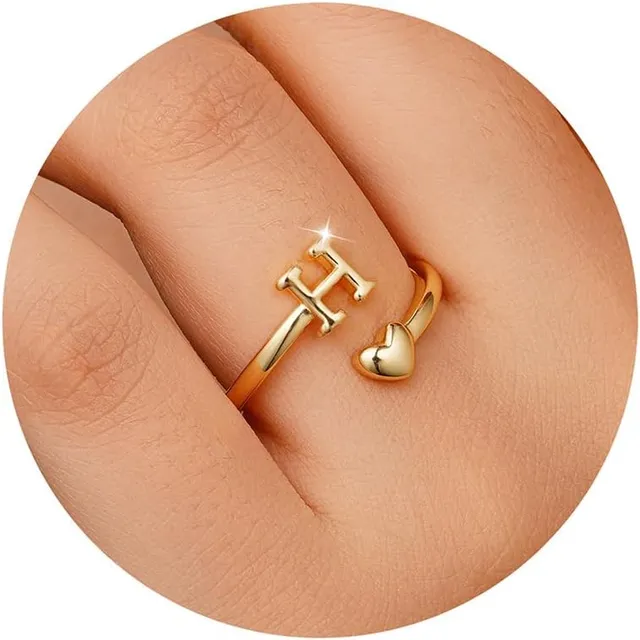 TINGN Bague en or plaqué or 14 carats - Étanche - Motif cœur - Avec lettres - Empilable - Cadeau pour femme et petite amie