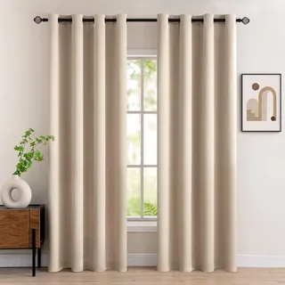 MIULEE Rideau Occultant Beige Foncé à Oeillets 140x245 CM Lot de 2, Rideaux Opaque Doux et Esthétiques, Rideau Occultant Thermiques Anti Chaleur Intérieurs, Rideaux Salon Moderne Chambre