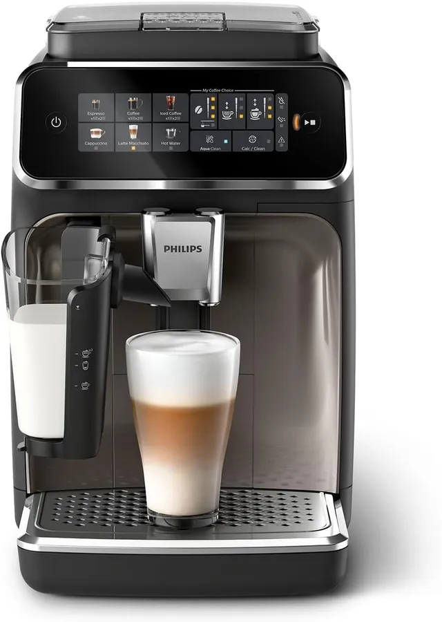 PHILIPS machine à café grain 3300, 6 boissons, LatteGo, Noir Chrome