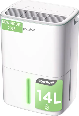 COMFEE' Déshumidificateur Compact, Absorbe jusqu'à 12L/jour, Mode silencieux, sécurité enfant, Minuterie 24H, Réservoir 2,5L, pour pièce de 20-35㎡, Aqua Dry 12