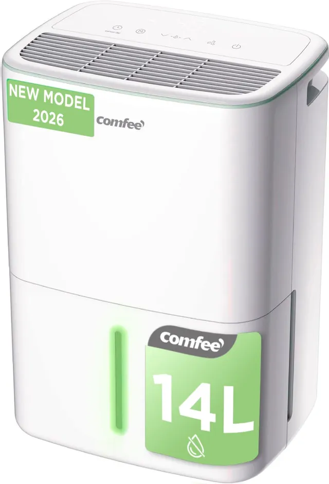 COMFEE' Déshumidificateur Compact, Absorbe jusqu'à 12L/jour, Mode silencieux, sécurité enfant, Minuterie 24H, Réservoir 2,5L, pour pièce de 20-35㎡, Aqua Dry 12