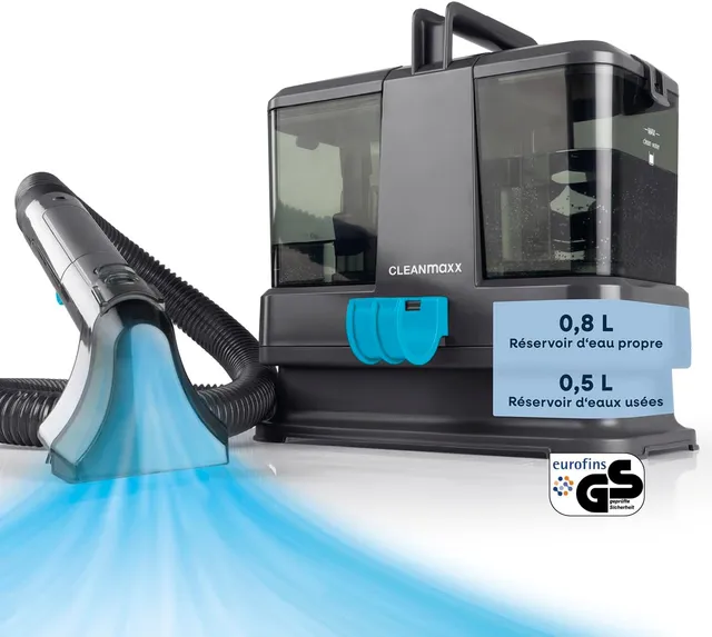 CLEANmaxx Nettoyeur de tapis et de moquettes Compact | Aspirateur 3 en 1 avec système à double réservoir et remplissage facile | nettoyeur vapeur, aspirateur eau et poussière et nettoyeur de taches