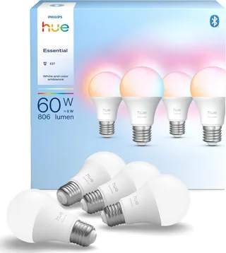 Philips Hue Essential, Ampoule LED A60, 806lm, Pack de 4, Multicolore