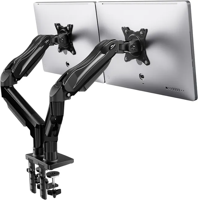 HUANUO Support Ecran PC 2 Ecran de 13 à 32 Pouces, Bras pour Écran Pc pour Écrans Plats, Gaming Bras Ecran PC VESA 75x75/100x100mm (Noir)
