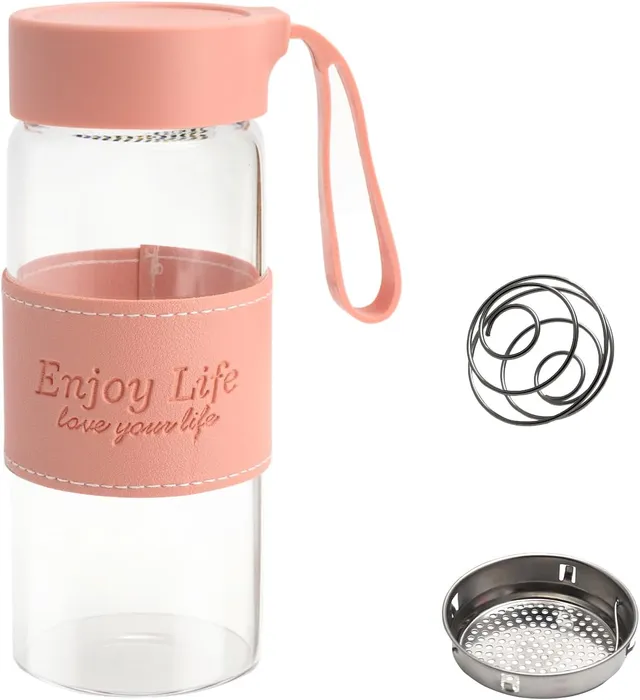 Shaker à protéines en verre 480 ml Shaker à protéines Shaker à protéines avec tamis et boule en acier inoxydable Shaker à protéines Bouteille de fitness Shaker pour protéines Shaker pour protéines
