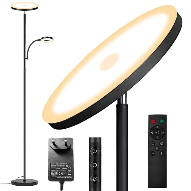 Yikuneng 42W 4500LM Lampadaire LED Dimmable, Super Lumineux Lampadaire sur Pied Salon avec Lecture Lampe, Télécommande et Contrôle Tactile Lampadaires 2700K-6500K pour Salon Chambre Bureau