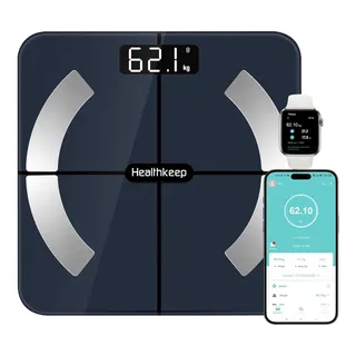 Healthkeep Balance Pèse Personne de Haute Précision Impédancemètre Bluetooth Connectée avec App 13 Métriques de Santé pour Andriod et iOS Max 180kg/400lb/28st - Bleu