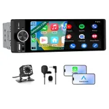 AWESAFE Autoradio Carplay 1 DIN avec Écran Tactile HD 6,36" | CarPlay & Android Auto sans Fil | Bluetooth 5.0 | FM | USB Type-C | Commande Vocale | avec Caméra de Recul