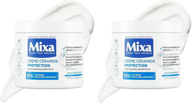Mixa Expert Peau Sensible - Crème Céramide Protection - Anti-Sécheresse Sévère - Peaux Très Sèches et Fragilisées - Visage, Corps, Mains - Hypoallergénique - Sans Parfum - 400ml (Lot de 2)