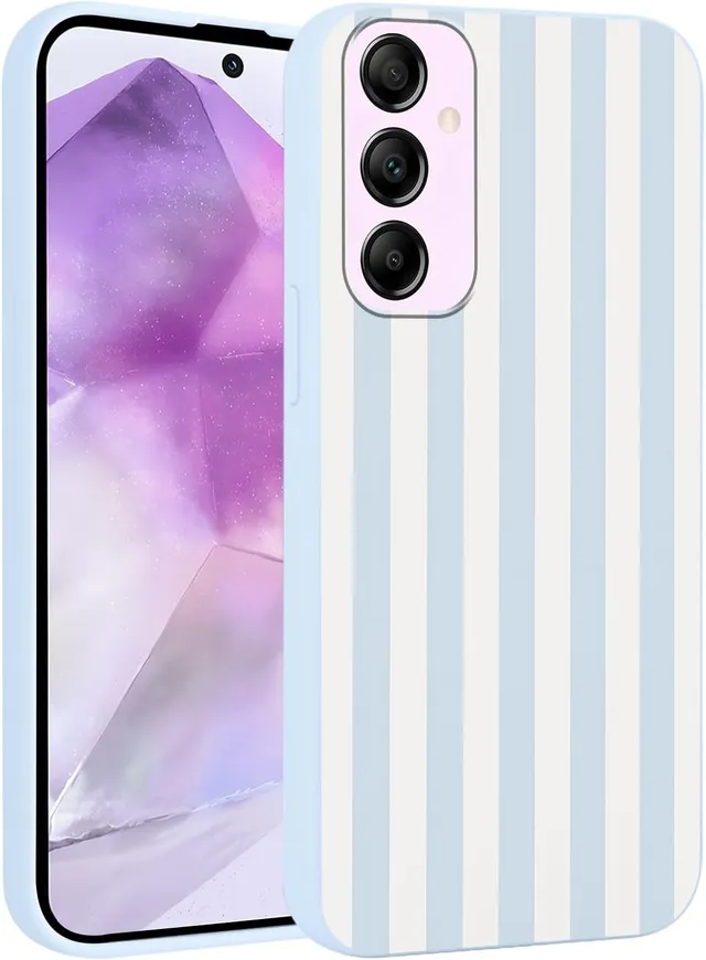 Yirlbey Été Coque pour Samsung Galaxy A55 5G 6,5'', Housse Bleu Silicone avec Bleu et Blanc Stripes Striped Aesthetic Dessin Motif Design, Étui Fille Fine TPU Souple Antichoc Protection Case, Rayures