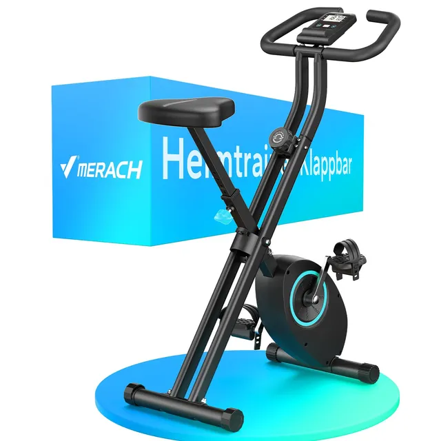MERACH Vélo d’Appartement Pliable, Velo d Appartement avec Écran LCD, Vélo de Fitness Magnétique à Domicile avec Coussin Confortable, Gain de Place, Pour l’Entraînement Cardio, Capacité Max 136KG