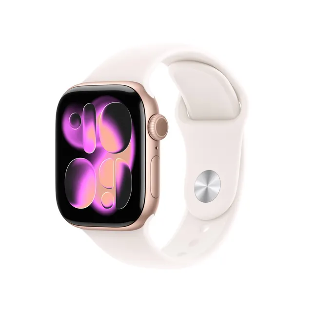 Apple Watch Series 11 [GPS 42 mm] Montre connectée avec boîtier Or Rose et Bracelet Sport Rose Tendre. Score de Sommeil, Moniteur d’activité, Suivi de la santé, écran Toujours activé