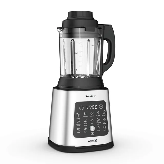 Moulinex Perfectmix Cook blender chauffant à haute vitesse, 10 programmes automatiques, 1400 W, YY5607FG, Noir et Transparent, Métal
