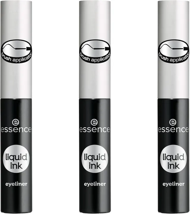 Essence Liquid Ink Eyeliner, 01, noir, définissant, vegan, sans particules microplastiques, sans parfum, sans parabènes, lot de 3 (3 x 3 ml)