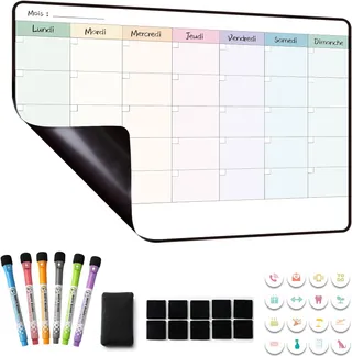 MCCORL Calendrier Tableau Organisateur Magnetique Frigo, Planning Semaine/Mensuel Frigo Magnétique,Planificateur Hebdomadaire, 42×28cm effacable en Français
