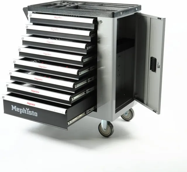 Mephisto Chariot à outils XXL avec 8 tiroirs, jeu de clés à molette