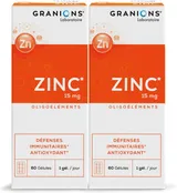 GRANIONS| Zinc | Défenses immunitaires & Antioxydant, beauté peau et cheveux | 15mg de Zinc | Marque Française | Programme de 4 Mois