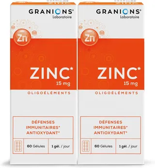 GRANIONS| Zinc | Défenses immunitaires & Antioxydant, beauté peau et cheveux | 15mg de Zinc | Marque Française | Programme de 4 Mois