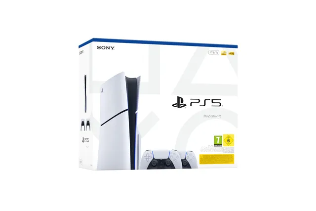 Playstation Sony PS5, Pack Console 5 avec lecteur Blu-ray 4K, SSD Ultra-Rapide, Audio 3D, Ray Tracing, 2 Manettes DualSense avec Retour Haptique et Gâchettes Adaptatives, Couleur : Blanche