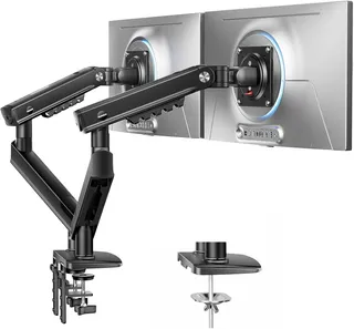 HUANUO Support Double écran PC, pour 2 écrans 13–32" (Max. 9 kg), FlowLift Pro Bras écran, MechaSpring(Inclinaison/Pivotement/Rotation), Montage VESA sans Outil, Montage par Pince en C ou par œillet