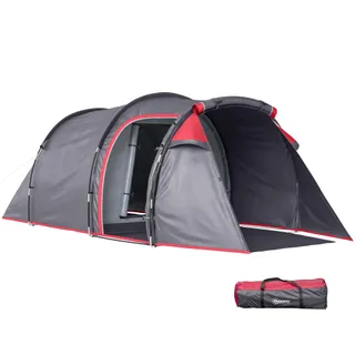 Outsunny Tente de Camping familiale 2-3 Personnes Tente Tunnel étanche légère ventilée Facile à Monter Chambre Salon 3 Portes fenêtres 4,26 x 2,06 x 1,54 m Fibre Verre Polyester PE girs foncé Rose