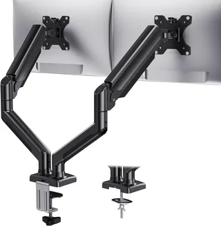 HUANUO Support Écran pc 2 Écran à 32 Pouces, Bras Écran pc Supporte Max 10 kg, Support Gaming Écran pc avec Réglable Hauteur/Inclinaison/Pivotement/Rotation, Norme VESA 75 mm ou 100 mm