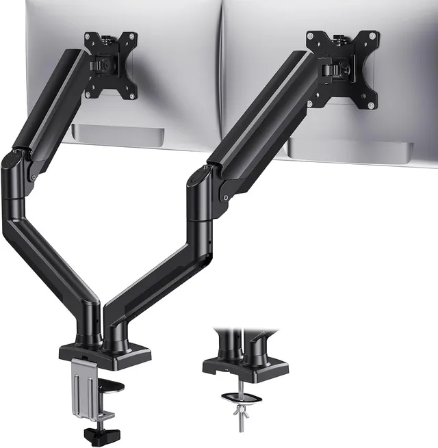 HUANUO Support Écran pc 2 Écran à 32 Pouces, Bras Écran pc Supporte Max 10 kg, Support Gaming Écran pc avec Réglable Hauteur/Inclinaison/Pivotement/Rotation, Norme VESA 75 mm ou 100 mm
