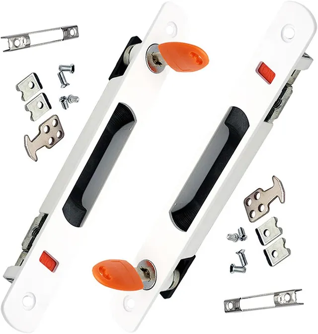 Serrure de Porte Coulissante, Lot de 2 poignées de porte coulissante en verre,montage encastré, à clé, Poignée Invisible pour Intérieur Portes Escamotables blanc, Blanche