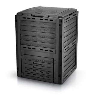 VOUNOT® Composteur de Jardin 300L Style Bois Grande Capacité Bac Composteur pour Jardin Déchets Bac à Composte en Polypropylène Résistant aux Chocs et aux UV avec Système de Blocage Noir