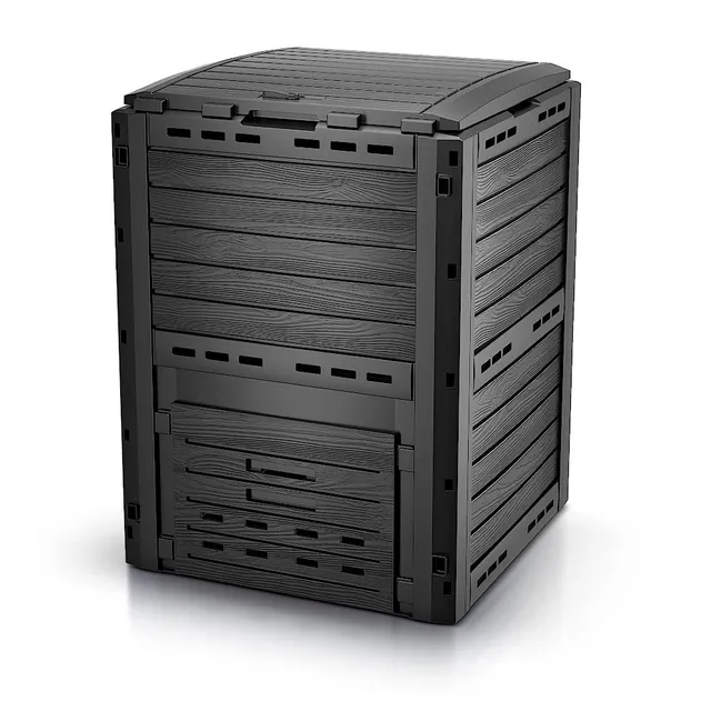 VOUNOT® Composteur de Jardin 300L Style Bois Grande Capacité Bac Composteur pour Jardin Déchets Bac à Composte en Polypropylène Résistant aux Chocs et aux UV avec Système de Blocage Noir