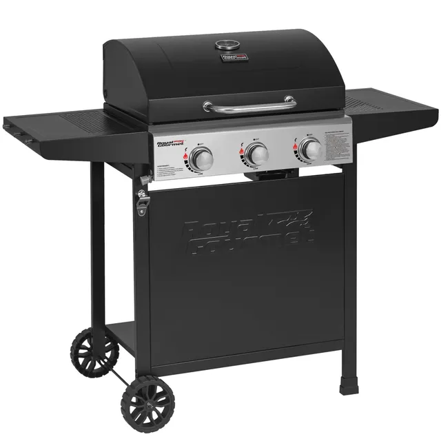 Royal Gourmet Barbecue Gaz sur Chariot, 3 Brûleurs BBQ Gaz avec Capot, Puissance 9kW Propane, 2 Grilles en Émaillée, 2 Table Latérales, Thermomètre Intégré, Adapté pour Jardin et Camping